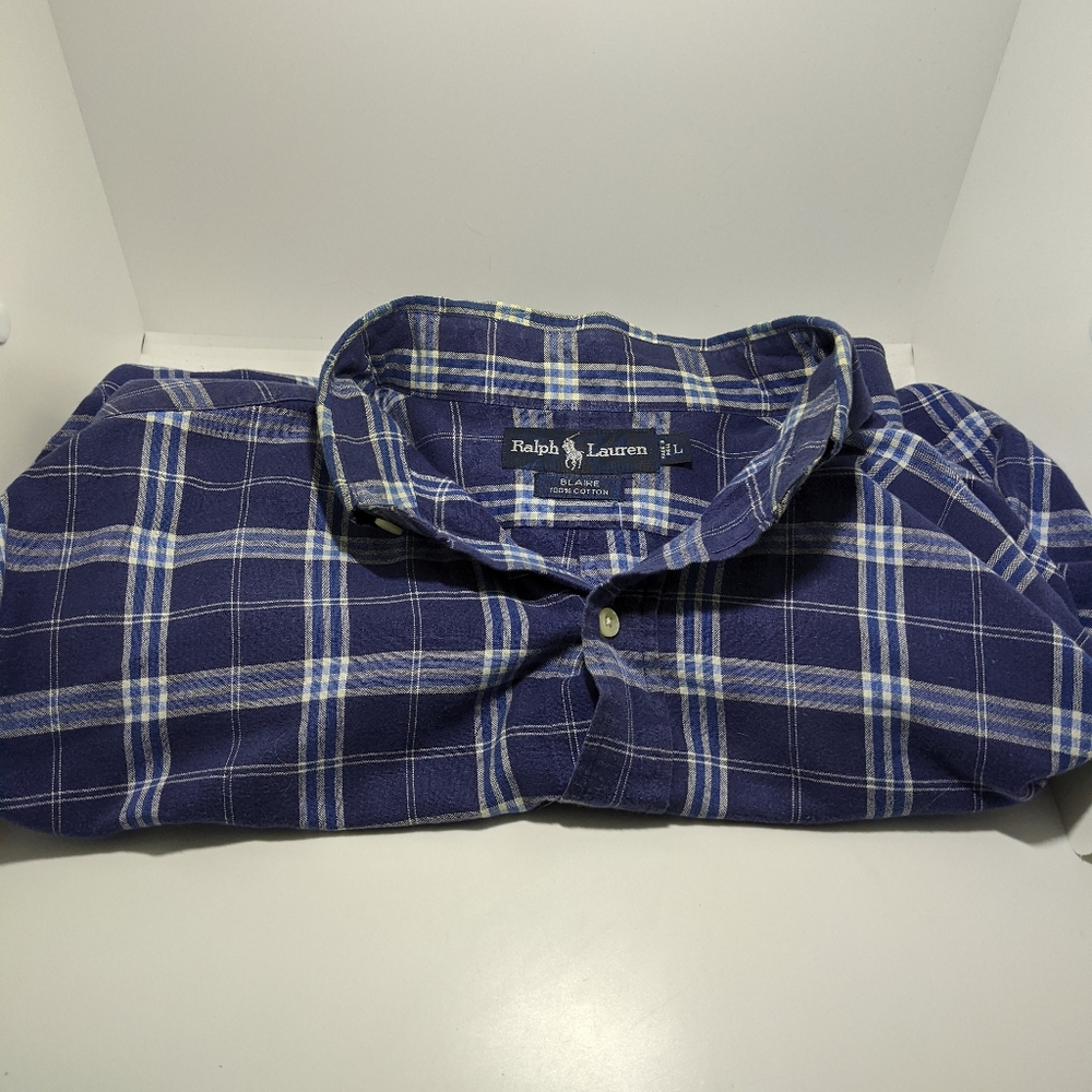 Ralph Lauren Blaire Sleeve Blue Plaid Button Up